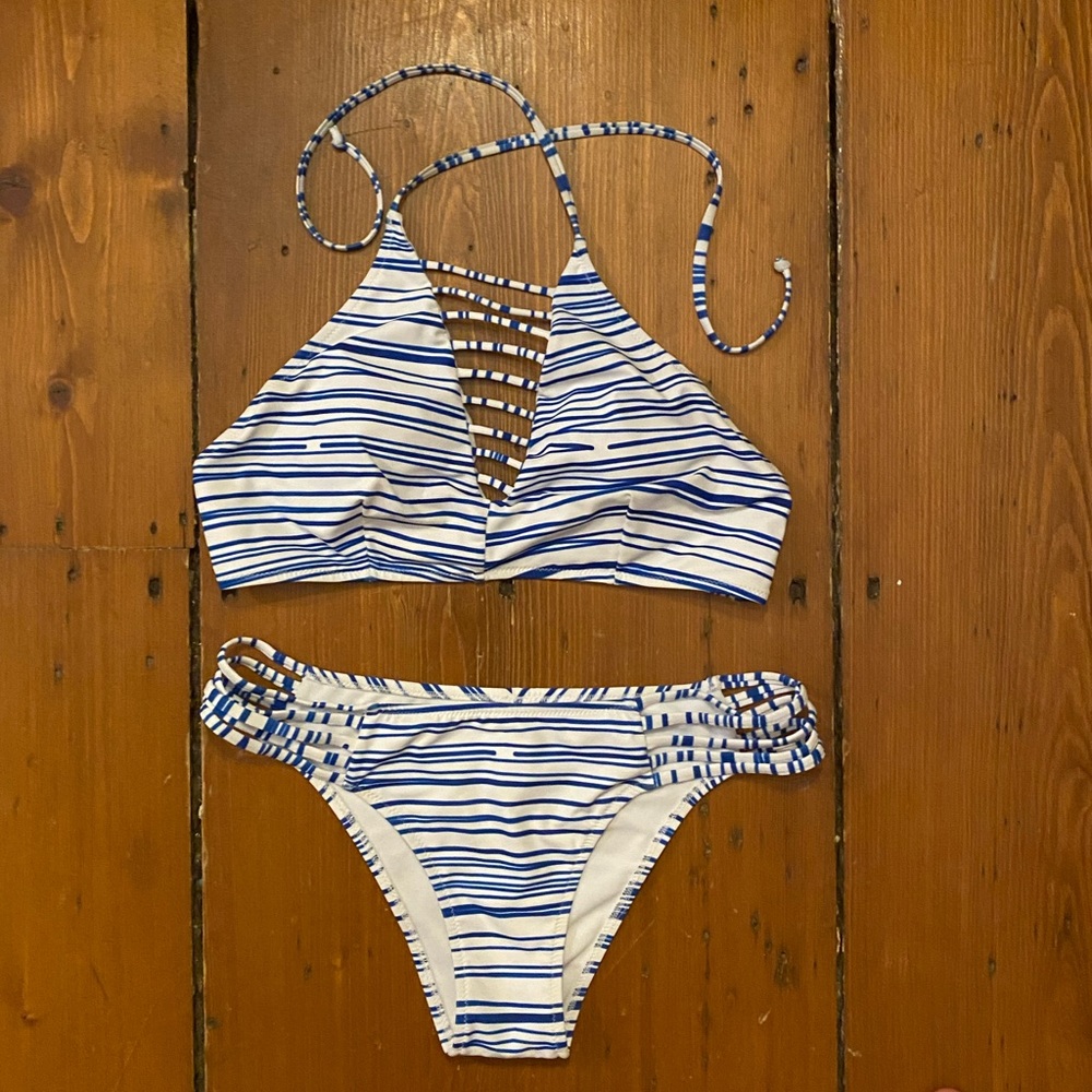 Large Royal Blue and White Strappy Cupshe Bikini